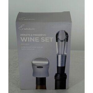 Rabbit Wine & Champagne Sealer & Super Aerator Set Silver‎ Tone